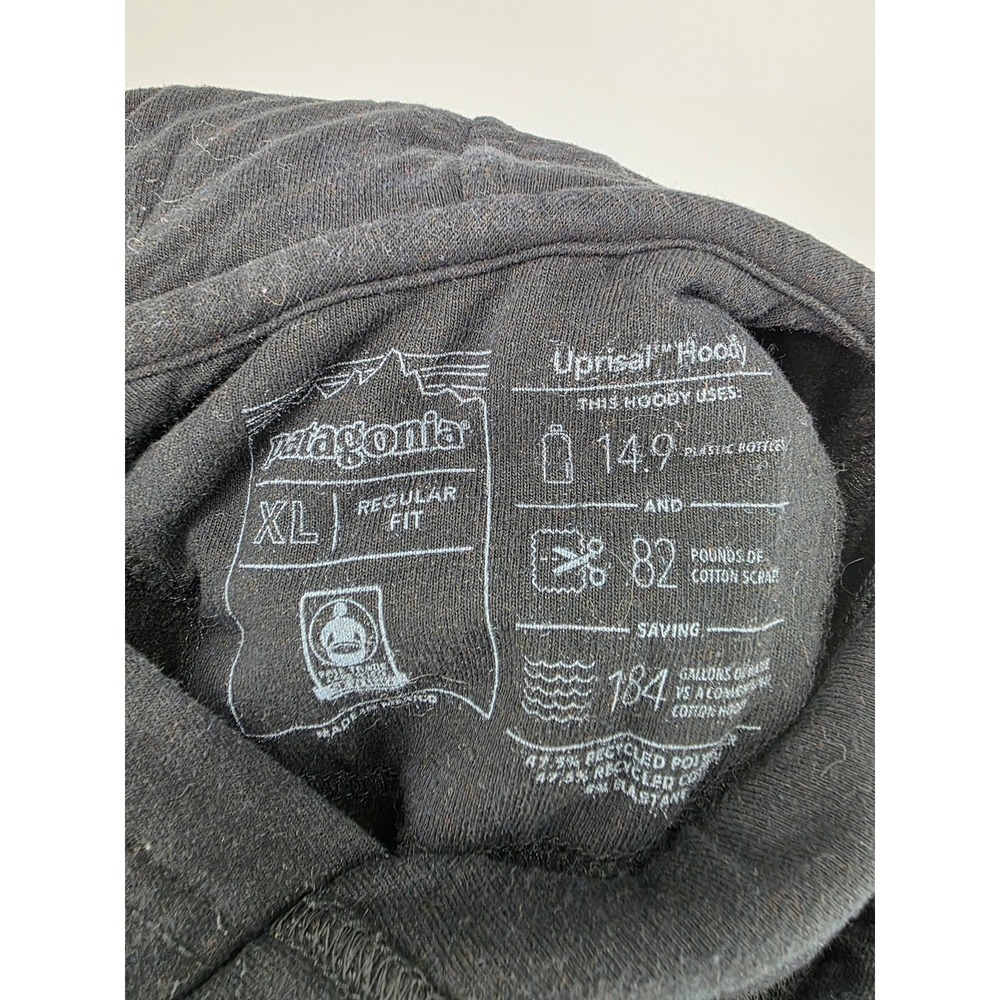 Patagonia P-6 Logo Uprisal Hoody Mens XL Black Recycled Fleece Sweatshirt - Picture 4 of 5